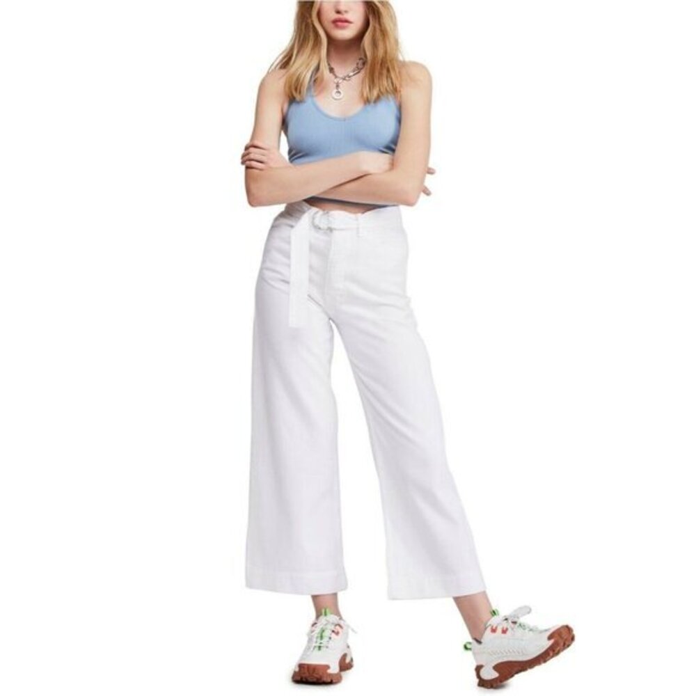 BDG Urban Outfitters Jeans White Belted Flood Jeans Crop wide Leg SZ 27 NWT